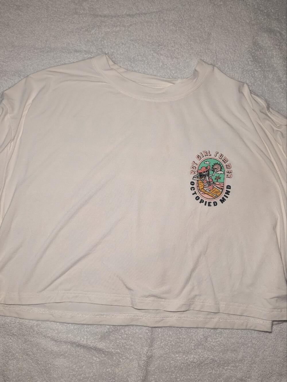 Octopied Mind Rot Girl Summer Cropped Tee White Modal Graphic Shirt Size S - Picture 2 of 3